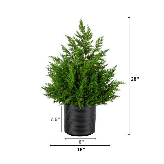 Nearly Natural 28" Artificial Real Touch Winter Cypress Bush in Black Decorative Planter